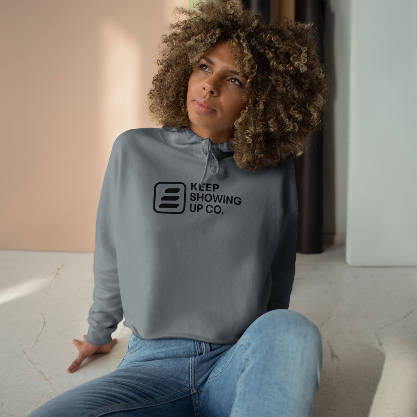 Keep Showing Up Crop Hoodie - Motivational Sweatshirt, Stylish Athletic Wear, Casual Gift, Cozy Apparel, Confidence Booster