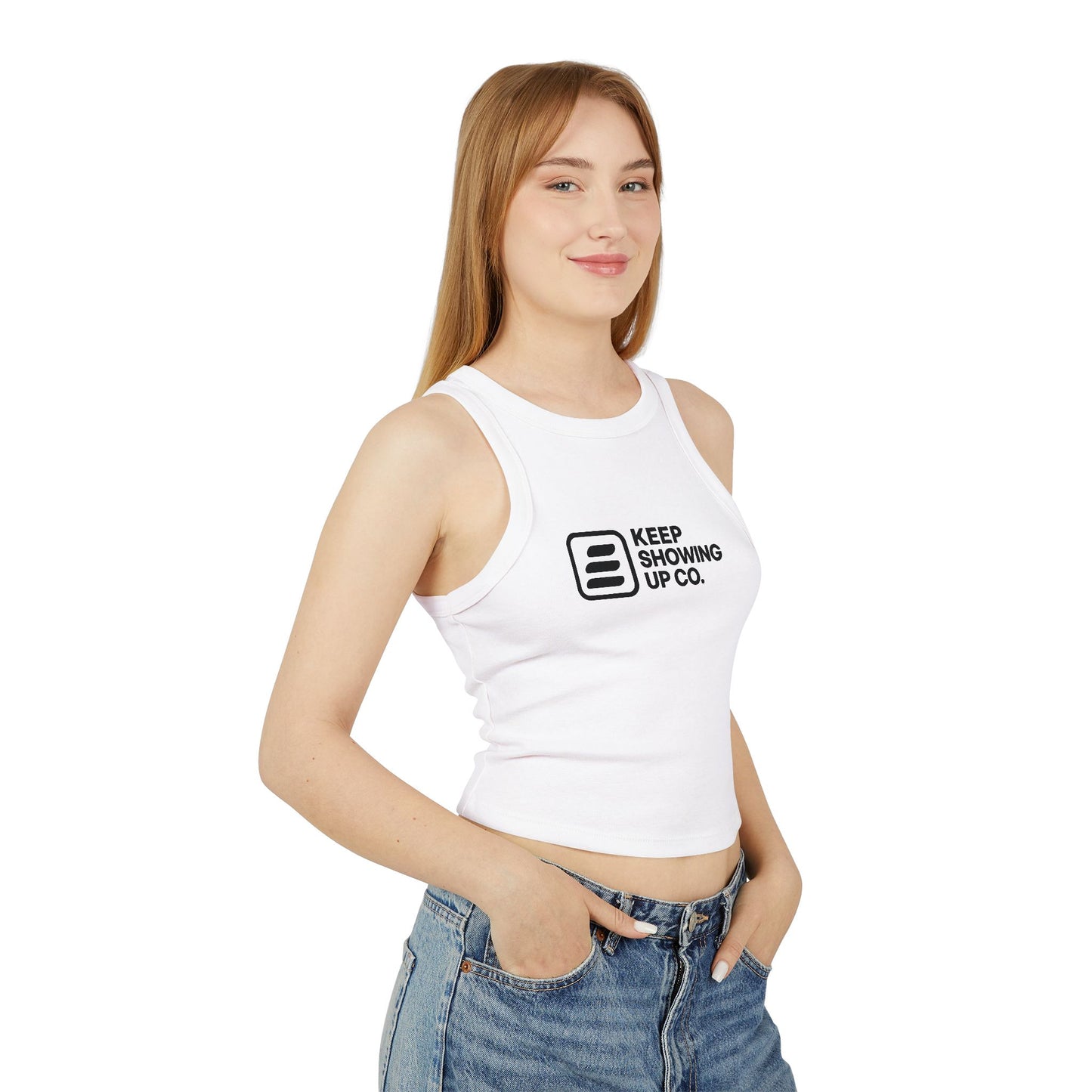 Empowering Women's Racer Tank, Keep Showing Up Motivational Top, Fitness Apparel, Casual Wear, Gym Tank
