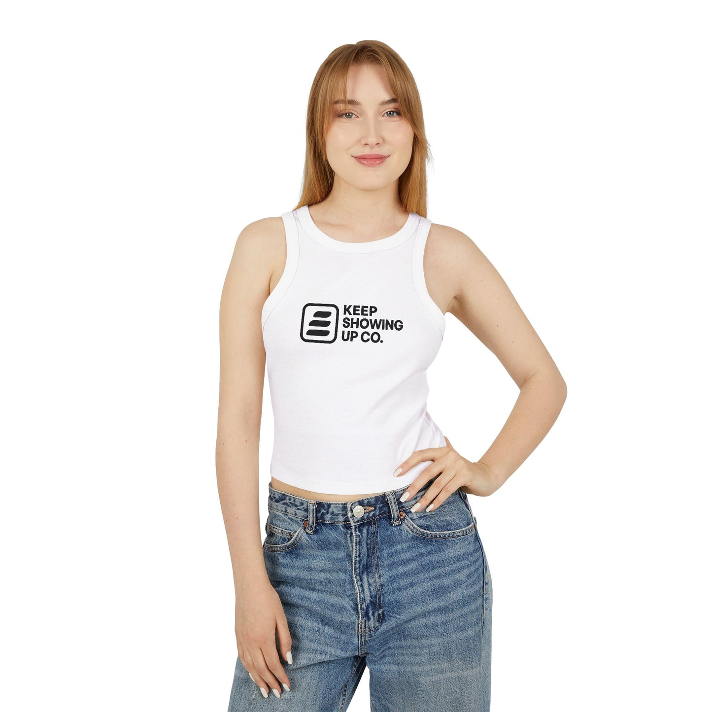 Empowering Women's Racer Tank, Keep Showing Up Motivational Top, Fitness Apparel, Casual Wear, Gym Tank