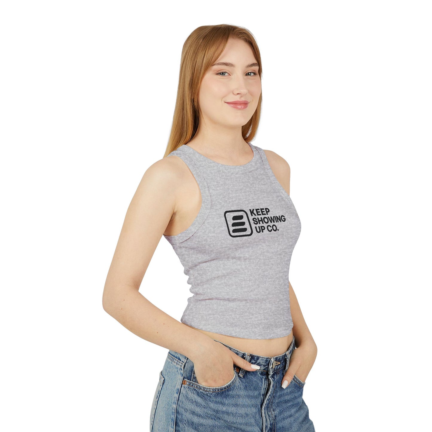 Empowering Women's Racer Tank, Keep Showing Up Motivational Top, Fitness Apparel, Casual Wear, Gym Tank