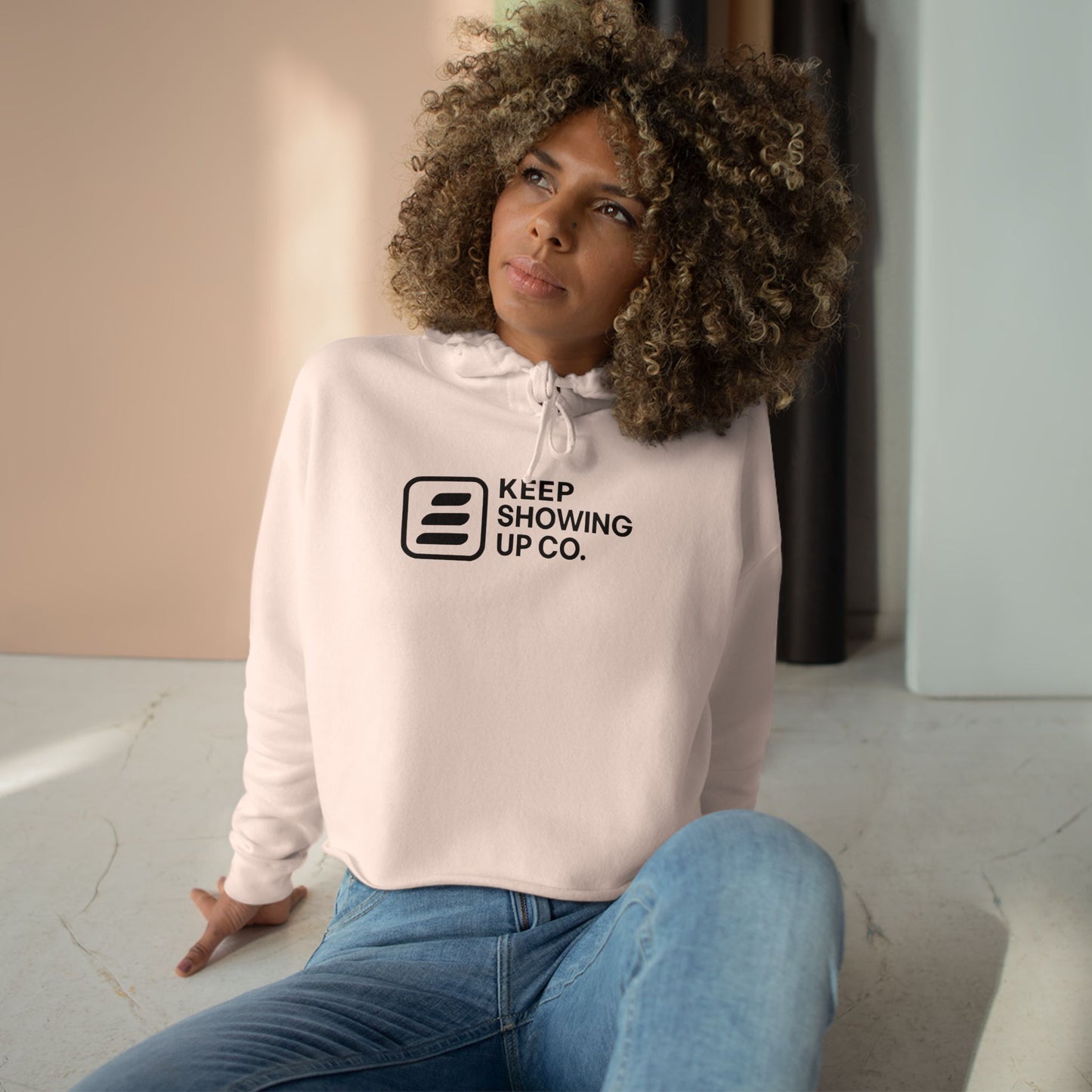 Keep Showing Up Crop Hoodie - Motivational Sweatshirt, Stylish Athletic Wear, Casual Gift, Cozy Apparel, Confidence Booster