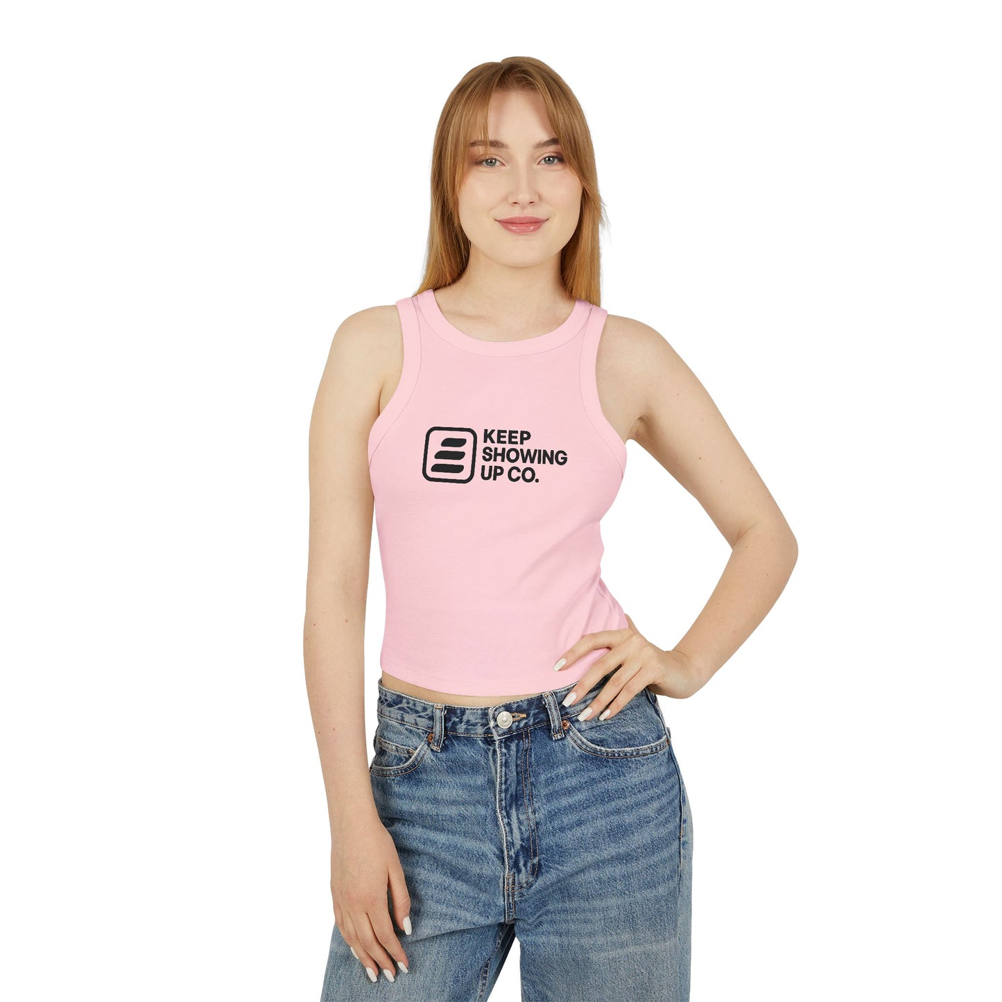Empowering Women's Racer Tank, Keep Showing Up Motivational Top, Fitness Apparel, Casual Wear, Gym Tank