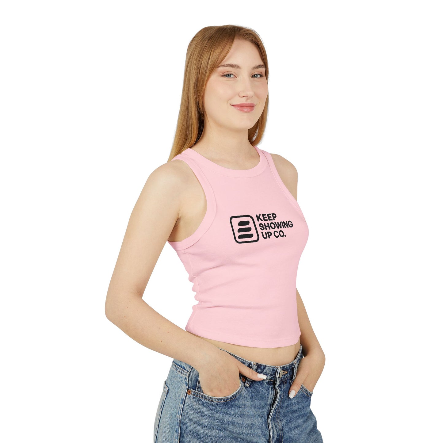 Empowering Women's Racer Tank, Keep Showing Up Motivational Top, Fitness Apparel, Casual Wear, Gym Tank