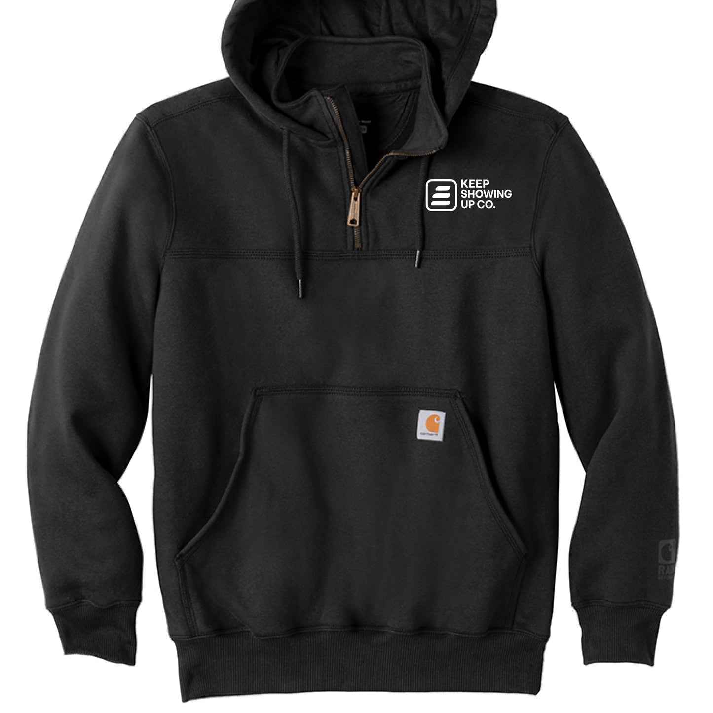 Rain Defender Heavyweight Hooded Zip Mock Sweatshirt – Black Front