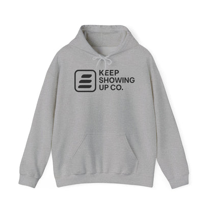 Gray hoodie with 'Keep Showing Up Co.' logo on a white background