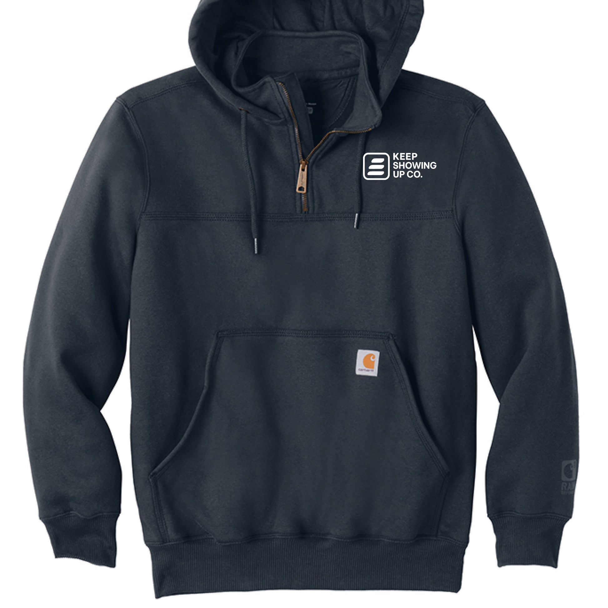 Rain Defender Heavyweight Hooded Zip Mock Sweatshirt – New Navy Front